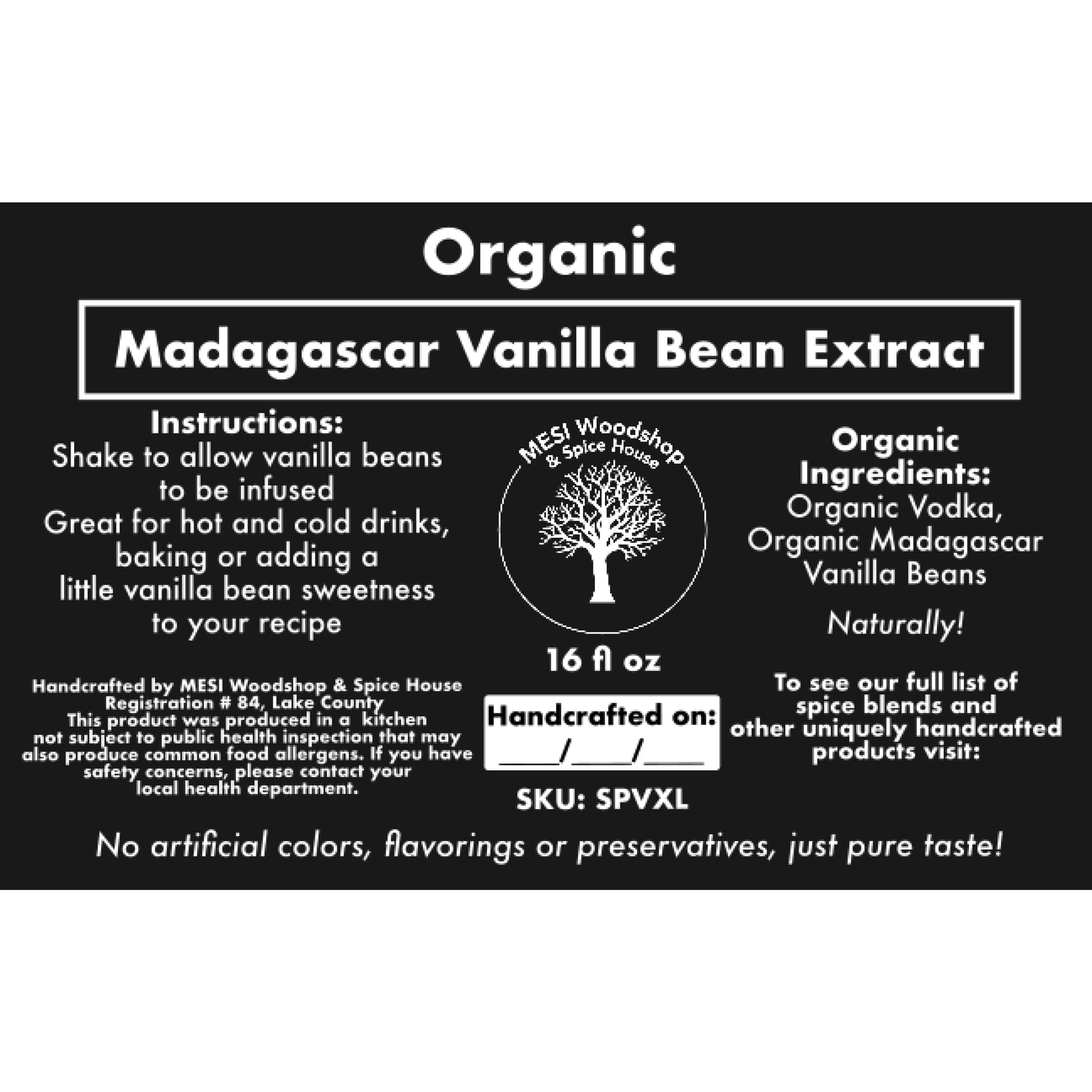 Organic Madagascar Vanilla Bean Extract 16 Oz