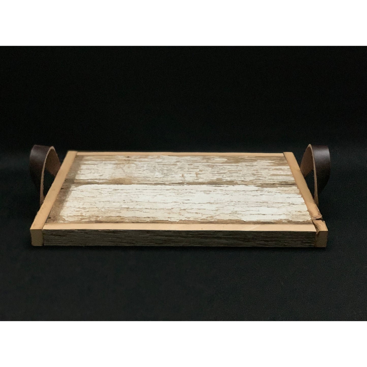 Serving Tray Barnwood Non-slip Leather Handles