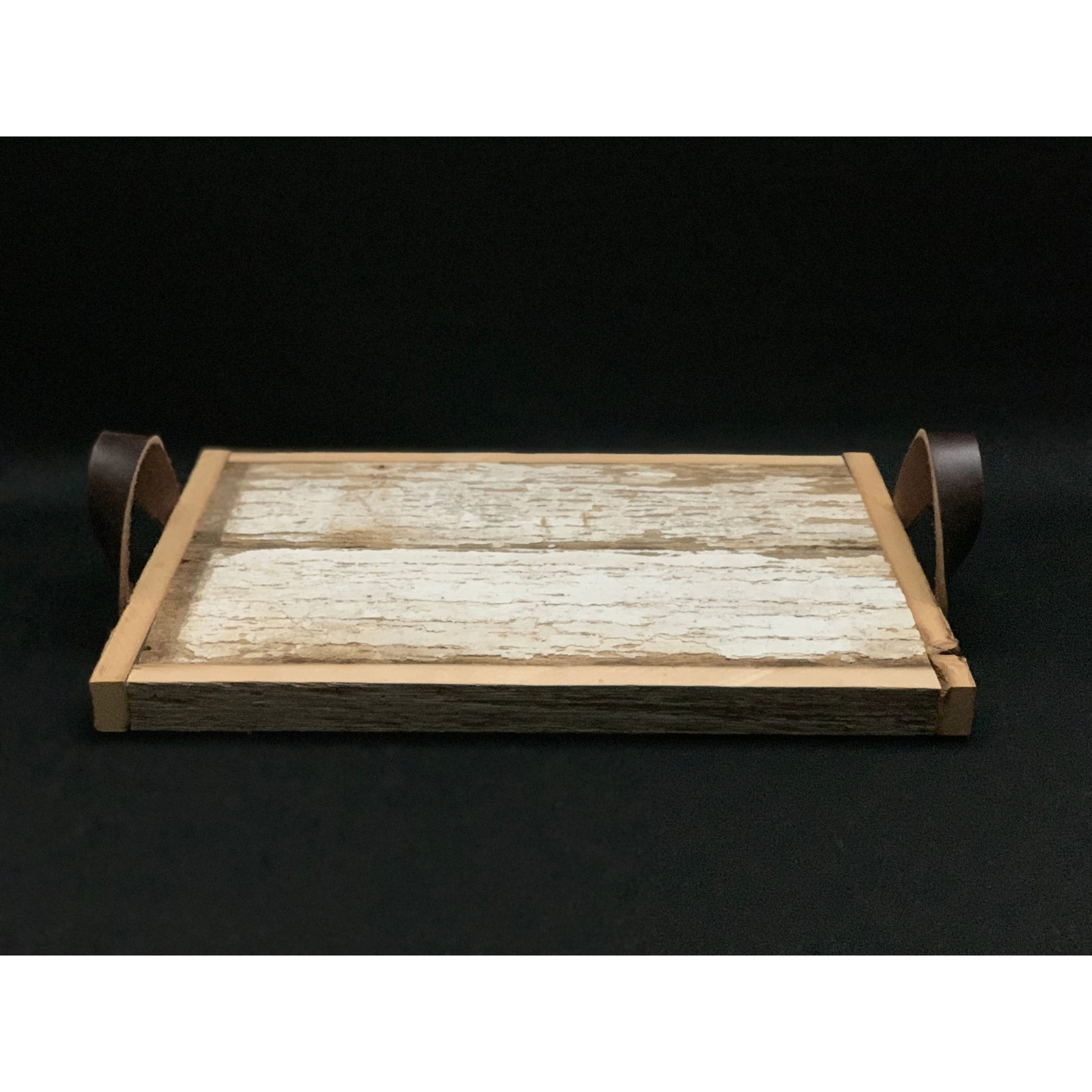 Serving Tray Barnwood Non-slip Leather Handles