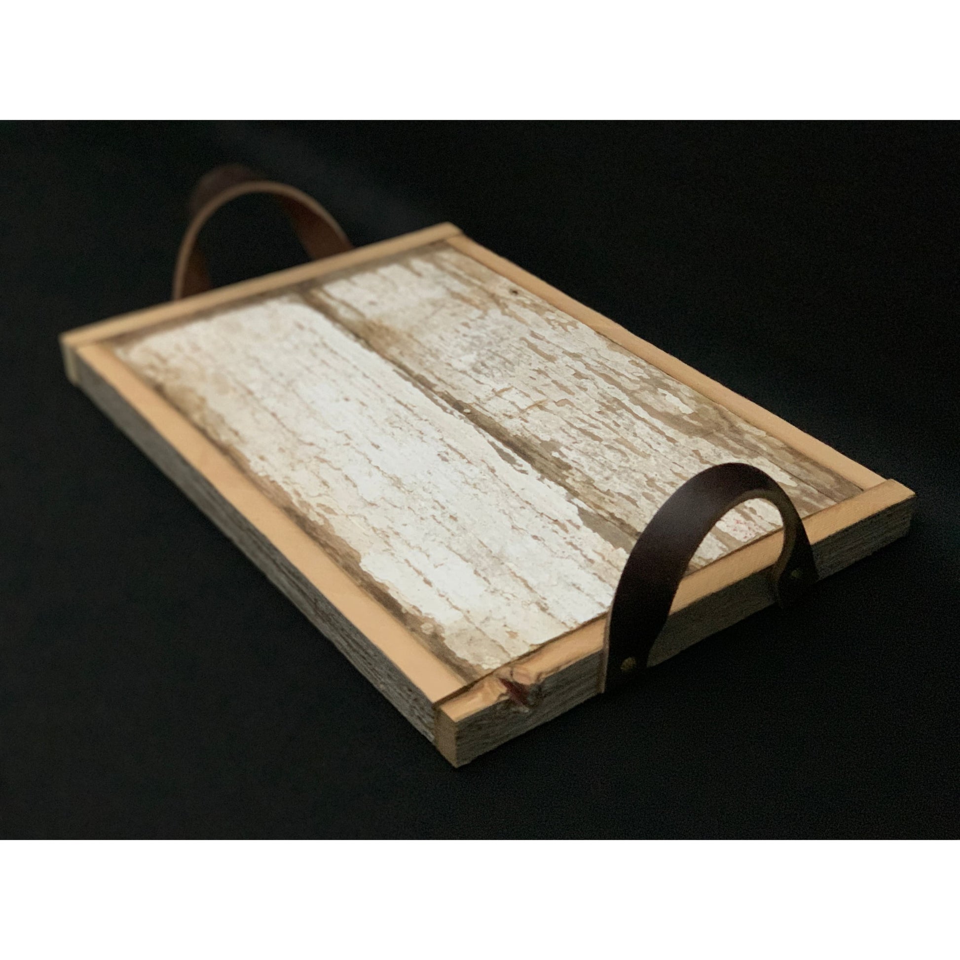 Serving Tray Barnwood Non-slip Leather Handles