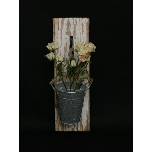 Wall Mounted Tin Flower Bud Vase Barnwood Vintage
