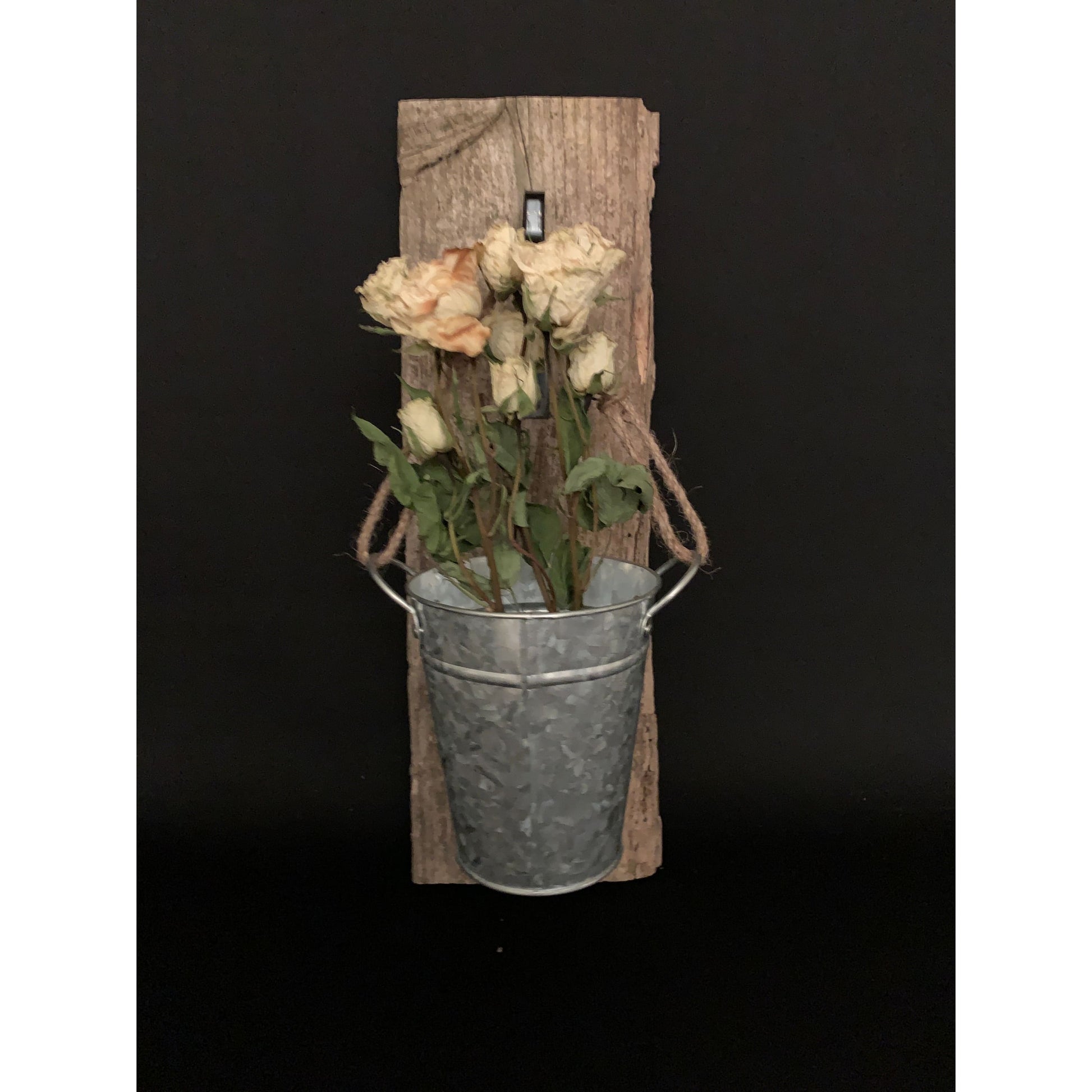 Wall Mounted Tin Flower Bud Vase Barnwood Vintage