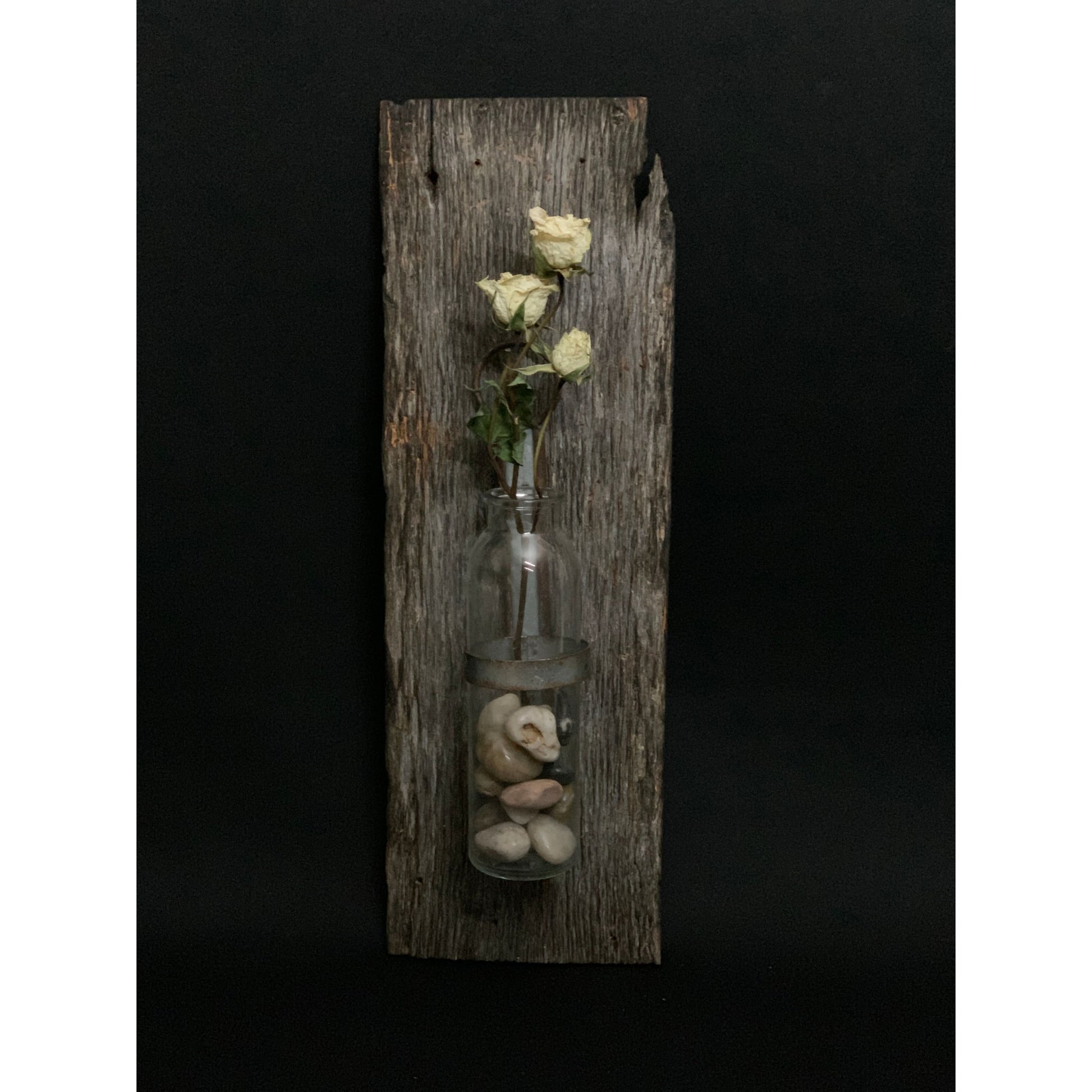 Wall Mounted Glass Flower Bud Vase Barnwood Vintage