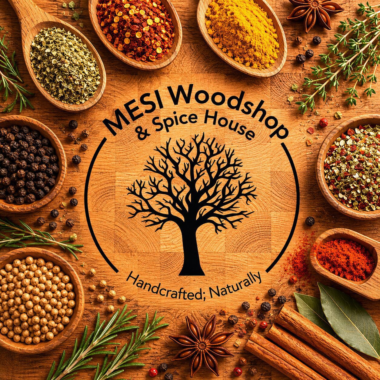 Spices on end grain cutting board